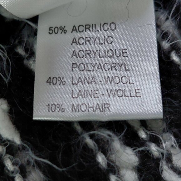 MOU ITALY Black and White Knit Cardigan Wool Mohair Blend Size L - Picture 6 of 10
